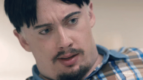A Man With A Beard Is Wearing A Plaid Shirt With The Word Adult Swim On The Bottom GIF
