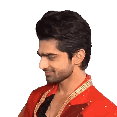 a man with a beard is wearing a red jacket