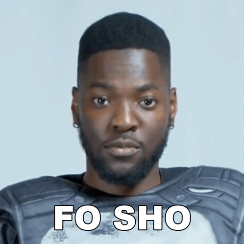 A Man With A Beard Is Wearing A Shirt That Says " Fo Sho " On It GIF