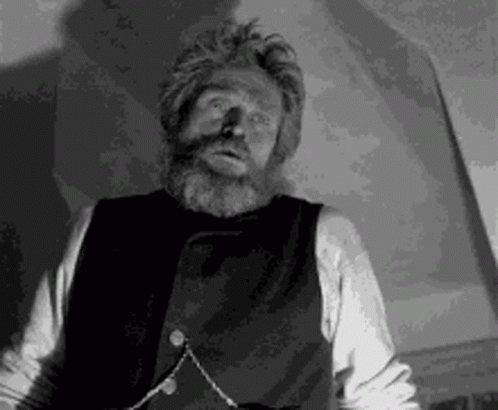 A Man With A Beard Is Wearing A Vest And A Chain Around His Neck . GIF