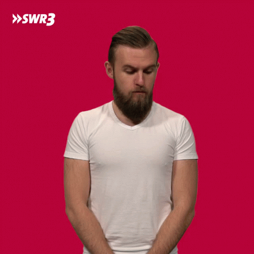 A Man With A Beard Is Wearing A White T-Shirt With Swr3 In White Letters GIF