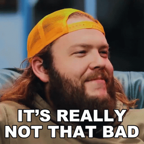 A Man With A Beard Is Wearing A Yellow Hat And Says " It 'S Really Not That Bad " GIF