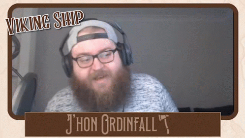A Man With A Beard Is Wearing Headphones And Has The Name Jhon Ordainfall On The Bottom GIF