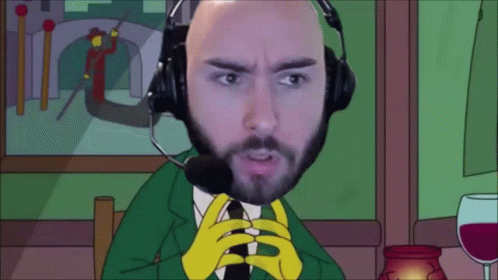 A Man With A Beard Is Wearing Headphones And Holding A Glass Of Wine GIF
