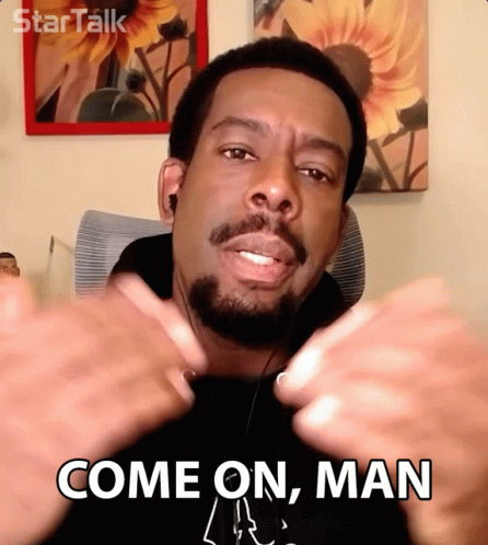 A Man With A Beard Says Come On Man In Front Of Sunflowers GIF