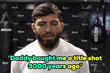 A Man With A Beard Says " Daddy Brought Me A Title Shot 3000 Years Ago " GIF