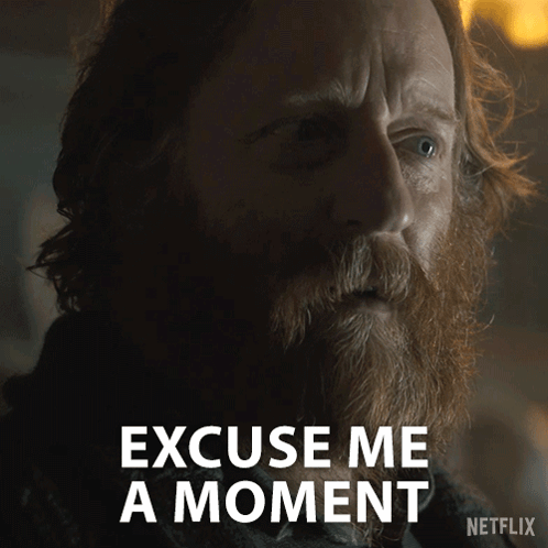 A Man With A Beard Says " Excuse Me A Moment " In A Netflix Ad GIF