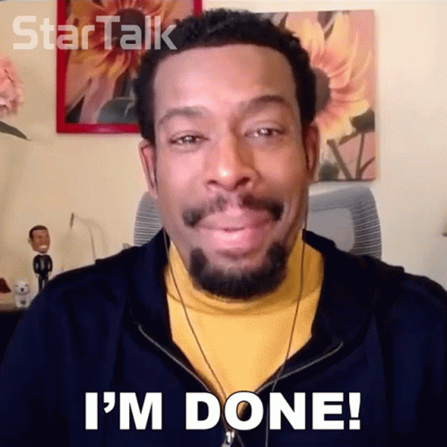 A Man With A Beard Says " I 'M Done " While Wearing Headphones GIF