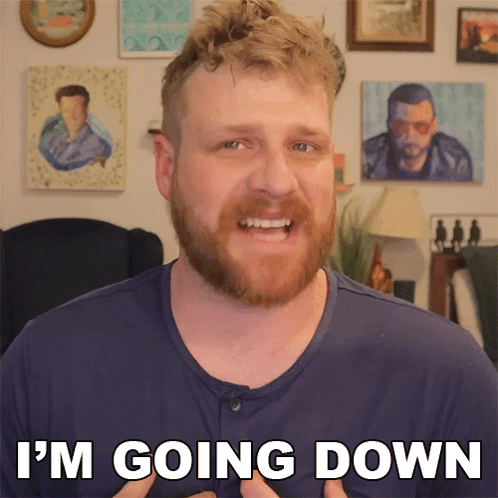 A Man With A Beard Says I 'M Going Down In Front Of Paintings On The Wall GIF
