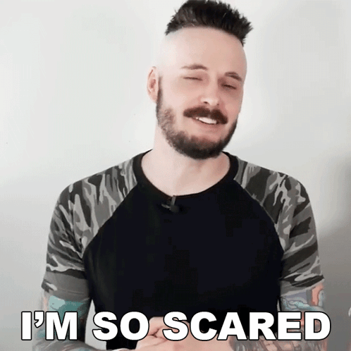 A Man With A Beard Says I 'M So Scared With His Eyes Closed GIF