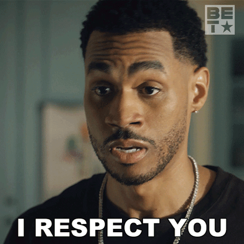 A Man With A Beard Says " I Respect You " In Front Of A Be Tv Logo GIF