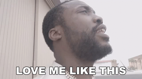 A Man With A Beard Says " Love Me Like This " While Looking Up GIF