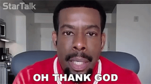 A Man With A Beard Says " Oh Thank God " GIF