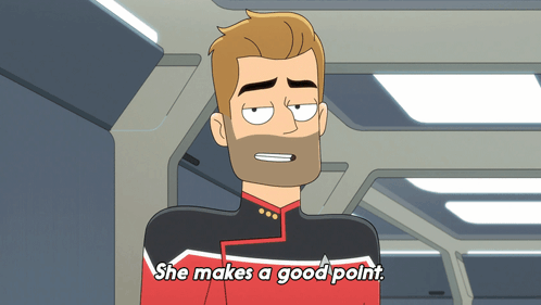 A Man With A Beard Says She Makes A Good Point In A Cartoon GIF