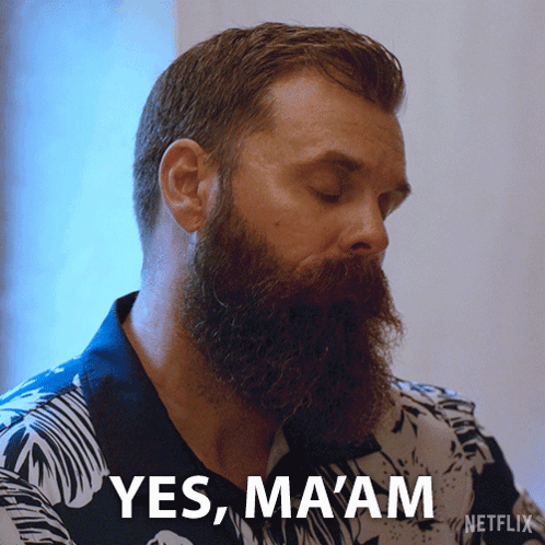A Man With A Beard Says " Yes Ma Am " In A Netflix Ad GIF