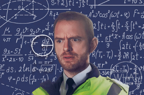 A Man With A Beard Stands In Front Of A Blue Board With Math Equations GIF