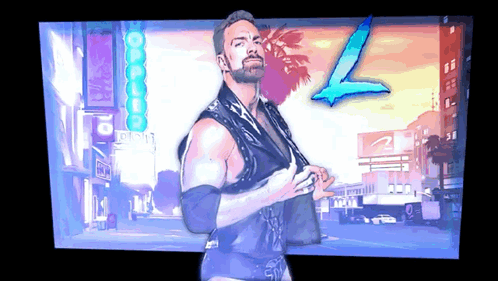 A Man With A Beard Stands In Front Of A Sign That Says L GIF