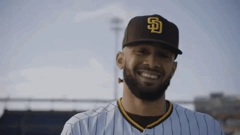 A Man With A Beard Wearing A Baseball Cap And Smiling . GIF