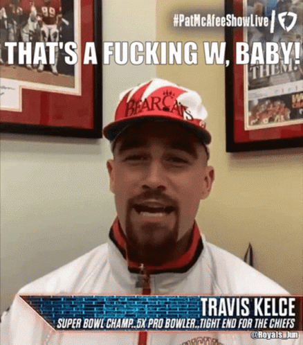 a man with a beard wearing a bearcats hat says that 's a fucking w baby
