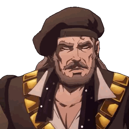 a man with a beard wearing a beret and gold collar