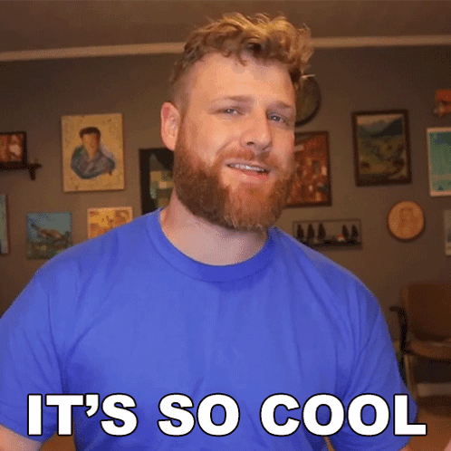 A Man With A Beard Wearing A Blue Shirt Says It 'S So Cool GIF