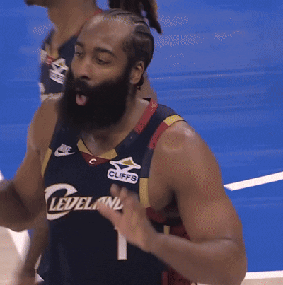 A Man With A Beard Wearing A Cleveland 1 Jersey GIF