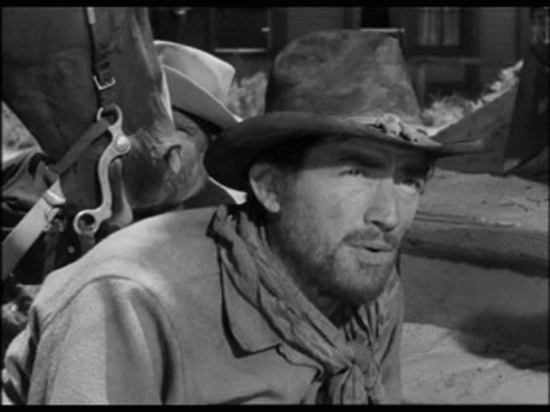 A Man With A Beard Wearing A Cowboy Hat And Scarf . GIF