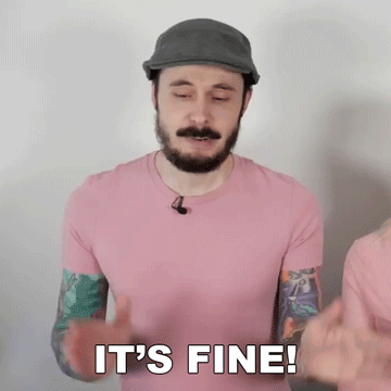 A Man With A Beard Wearing A Hat And A Pink Shirt Says It 'S Fine GIF