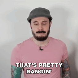 A Man With A Beard Wearing A Hat And A Pink Shirt Says " That 'S Pretty Bangin " GIF