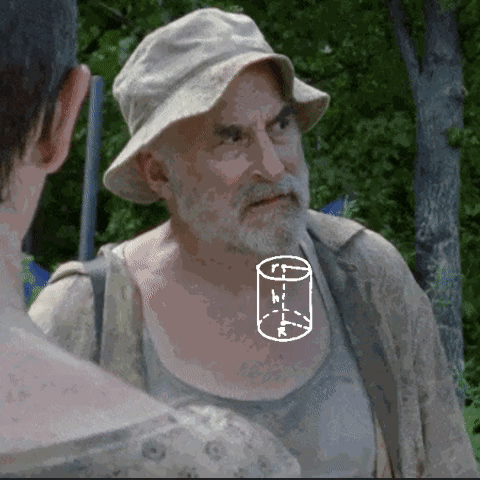 A Man With A Beard Wearing A Hat And A Tank Top Has A Cylinder Drawn On His Chest GIF