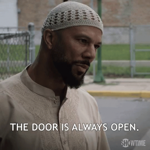 Bearded Man In Knitted Hat Says The Door Is Always Open GIF