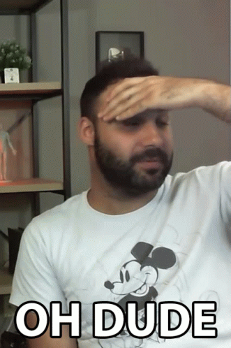 A Man With A Beard Wearing A Mickey Mouse T-Shirt Says Oh Dude GIF