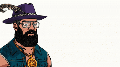 a man with a beard wearing a purple hat and glasses with the words do good get paid above him