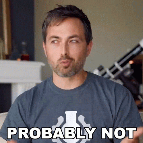 A Man With A Beard Wearing A Shirt That Says Probably Not GIF