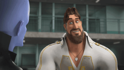 A Man With A Beard Wearing A White Shirt With The Letter V On The Front GIF
