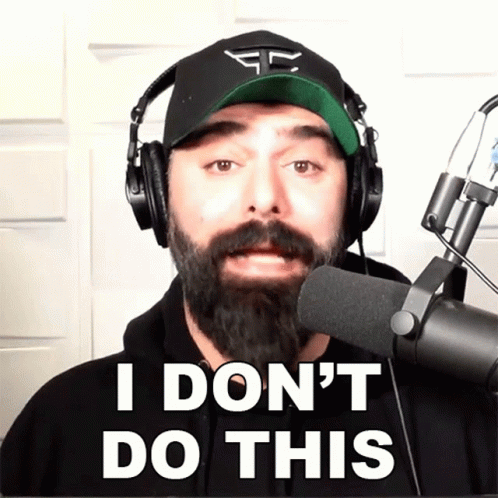 A Man With A Beard Wearing Headphones And A Hat Says " I Don 'T Do This " GIF