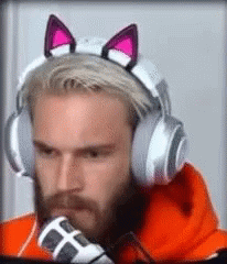 A Man With A Beard Wearing Headphones And Cat Ears . GIF