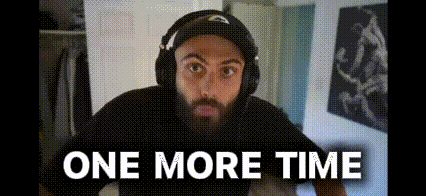 a man with a beard wearing headphones and the words one more time above him