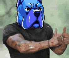 A Man With A Blue Bulldog Mask On His Face Giving A Thumbs Up GIF