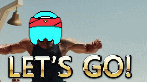 A Man With A Blue Ghost On His Head And The Words Let 'S Go Behind Him GIF