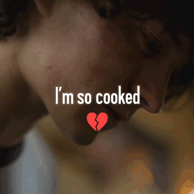 a man with a broken heart and the words " i 'm so cooked " above him