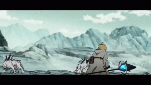 A Man With A Cane Is Standing Next To Two Animals GIF