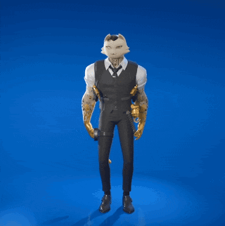 A Man With A Cat Head Is Flexing His Muscles Against A Blue Background GIF