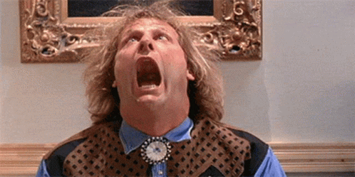 A Man With A Clock On His Neck Is Screaming With His Mouth Open GIF