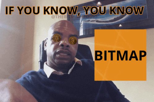 A Man With A Coin In His Eyes And The Words If You Know You Know Bitmap Behind Him GIF