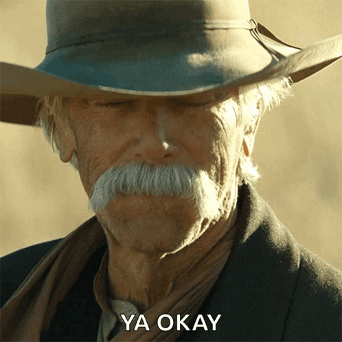 A Man With A Cowboy Hat And A Mustache Is Saying Ya Okay GIF