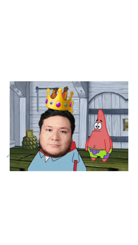 A Man With A Crown On His Head Is Pointing At Patrick GIF
