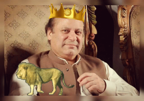A Man With A Crown On His Head Sits Next To A Lion GIF