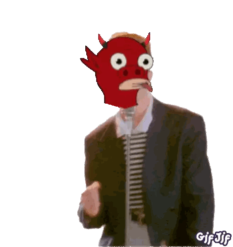 a man with a devil mask on his face is holding a microphone