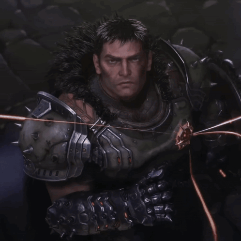 A Man With A Fur Collar Is Wearing A Green Armor With Spikes GIF